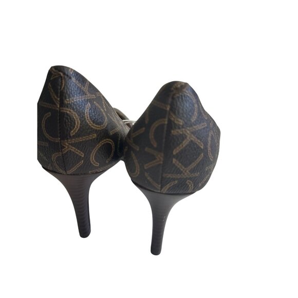 CALVIN KLEIN Brown Signature Logo Heels Size 6.5 NEW without box - Picture 7 of 13